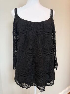 White House Black Market Black Lace Cold-Shoulder Tunic